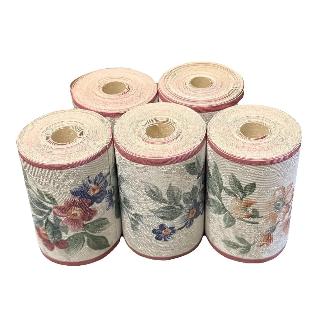 Vintage Floral Wallpaper Border Lot‎ 5 Rolls Cottage Pink Blue Flowers Textured